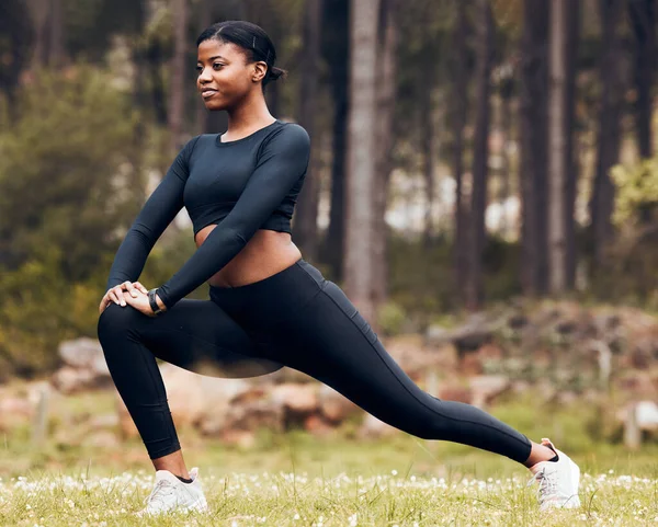 Розтяжка Тренування Чорношкіра Жінка Люблять Природу Фізичних Вправ Тренувань Спорту — стокове фото