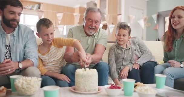 День Народження Велика Сім Різання Торта Вечірки Їжі Святкування Або — стокове відео