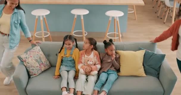 Hug Big Family Home Sofa Happiness Bonding Relax Together Smile — Stock Video