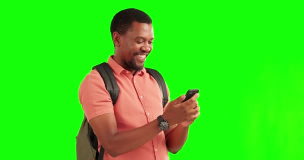 Телефон Вау Зелений Екран Переможцем Чорний Чоловік Студії Вітає Хороше — стокове відео