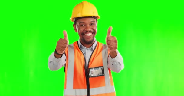 Hombre Negro Arquitecto Pulgares Hacia Arriba Pantalla Verde Para Éxito — Vídeos de Stock