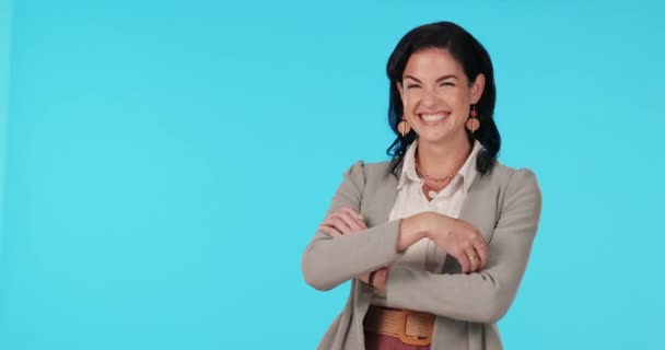 Makieta Uśmiech Portret Kobiety Biznesu Szczęśliwy Pewny Siebie Odizolowany Studio — Wideo stockowe