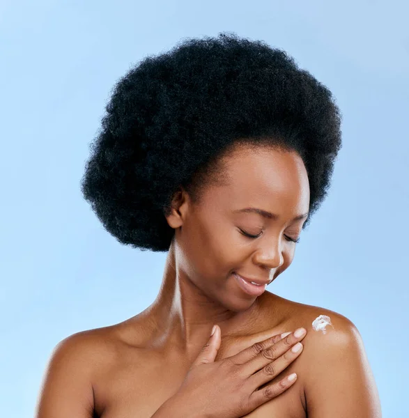 Mulher Negra Creme Beleza Cuidados Com Corpo Cosméticos Com Hidratante — Fotografia de Stock