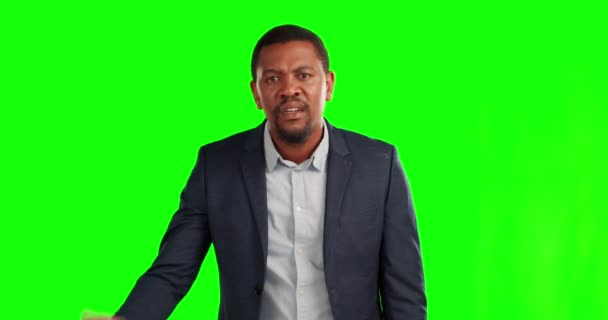 Business Man Disappointed Upset Face Green Screen Loser Stupid Negative — Stock Video