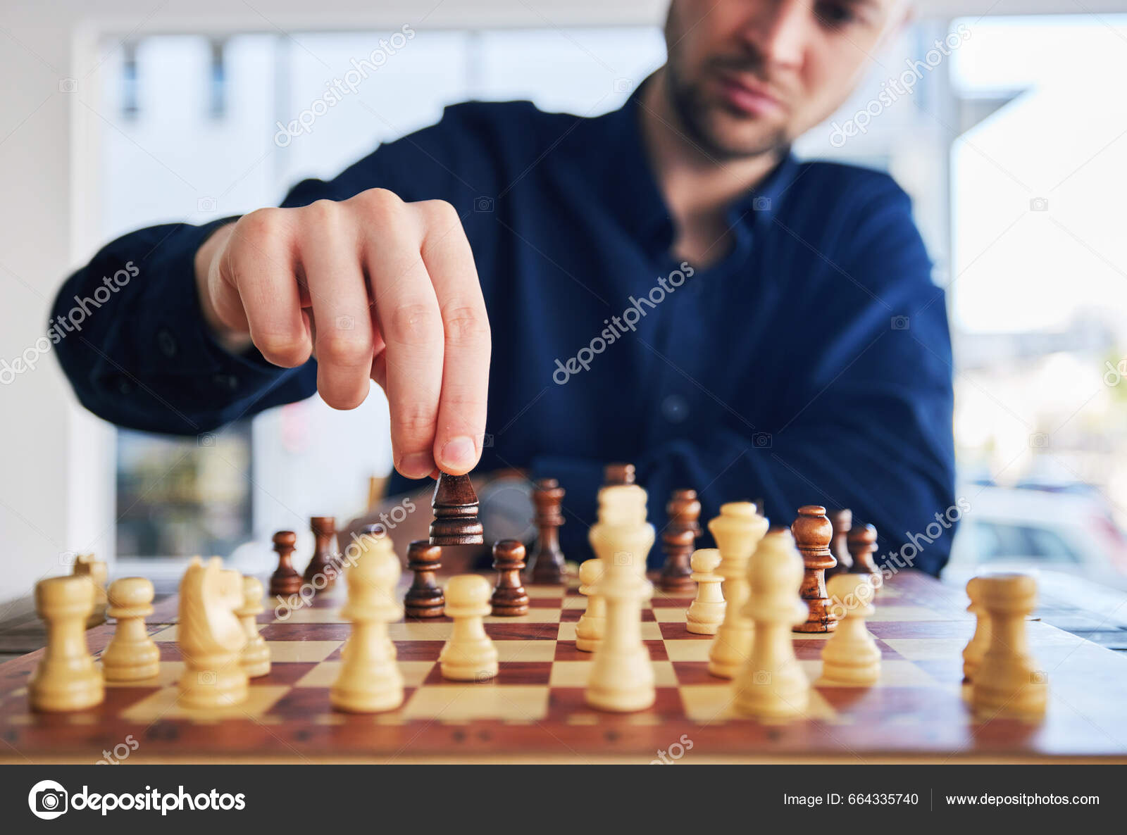 Hand Man Taking Chess Piece Make Next Move Chess Game Stock Photo by  ©guruxox 640426472