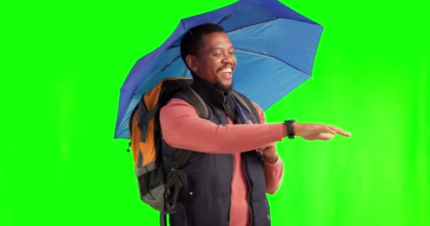 Pluie Voyage Homme Noir Avec Parapluie Studio Écran Vert Main — Video
