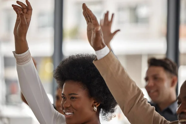 Щасливі Ділові Люди Чорна Жінка Або Руки Семінарі Участі Або — стокове фото