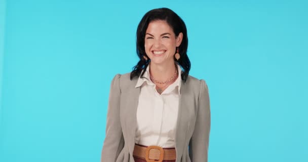 Happy Business Woman Face Studio Corporate Fashion Style Confident Blue — Stock video