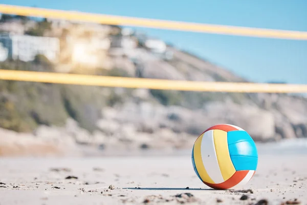 Voleibol Areia Praia Rede Com Esportes Fitness Livre Jogo Com — Fotografia de Stock