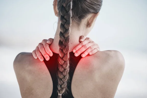 Back Pain Red Woman Fitness Exercise Injury Sports Risk Muscle — Stock Photo, Image