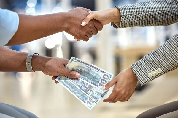 Handshake Money Bribe Office Crime Dirty Deal Secret Partnership Trading — Stock Photo, Image
