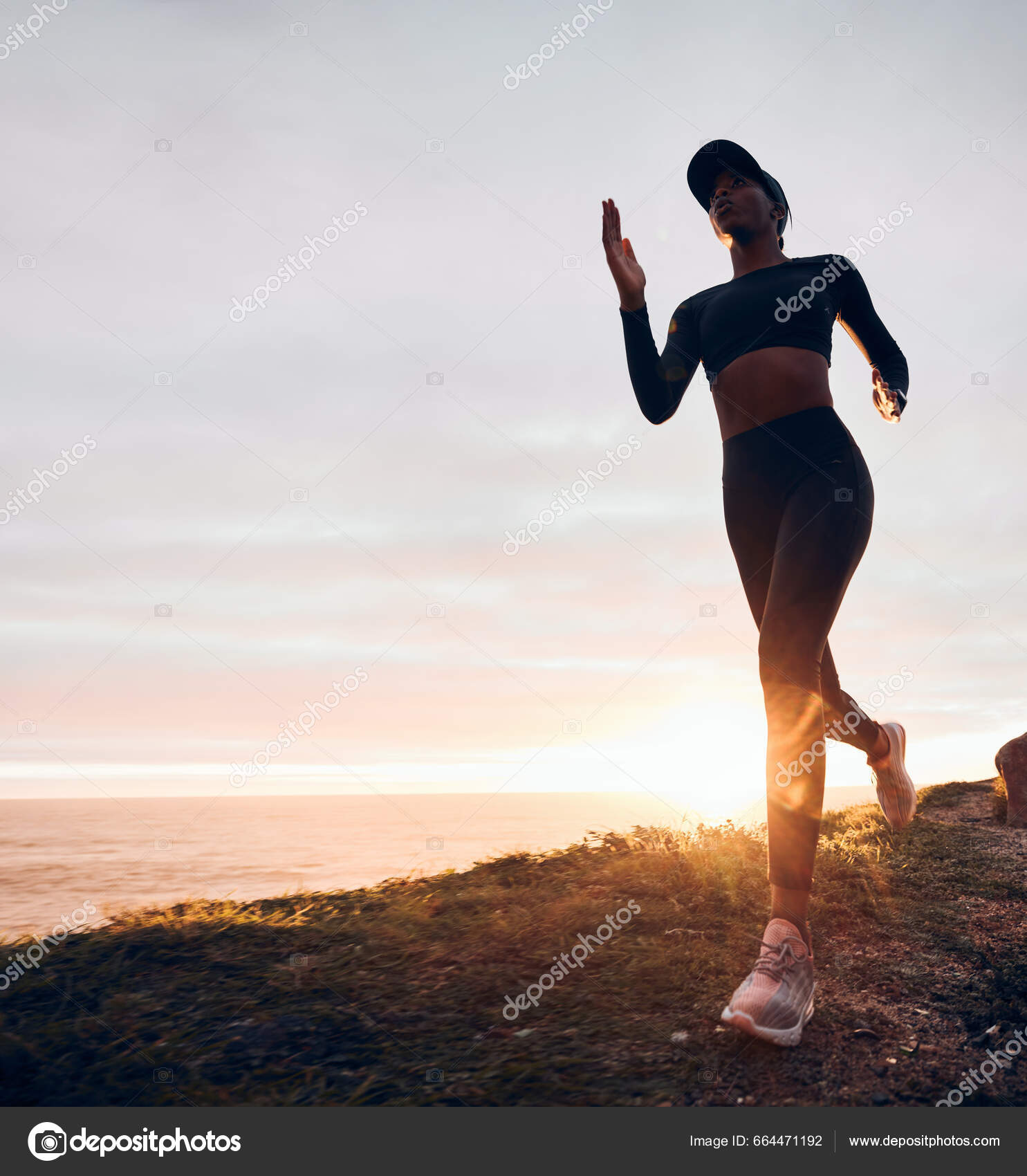 Running Sunrise Woman Mountain Ocean Exercise Marathon Training