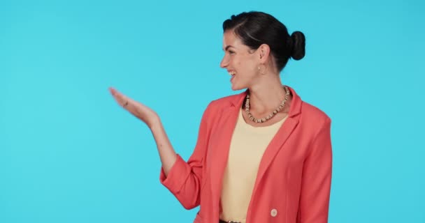 Üzletasszony Portré Kéz Vagy Tenyér Stúdióban Reklám Bemutató Vagy Üzlet — Stock videók