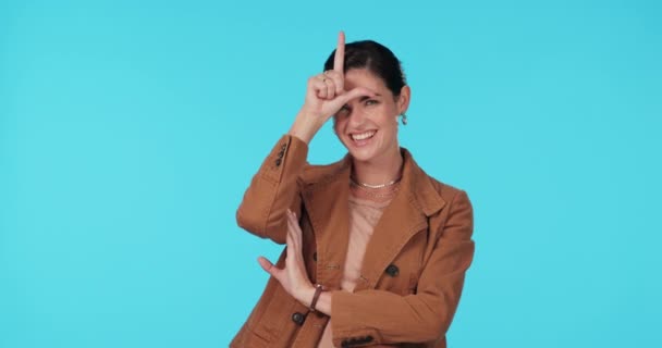 Ділова Жінка Знак Невдах Сміх Студії Глузування Перемоги Або Веселого — стокове відео