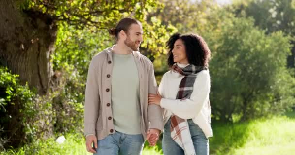 Antar Ras Pasangan Dan Berjalan Taman Untuk Cinta Peduli Dan — Stok Video