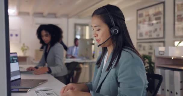 Call Center Rådgivning Computer Med Kvinde Kontor Kommunikation Forretning Kundeservice – Stock-video