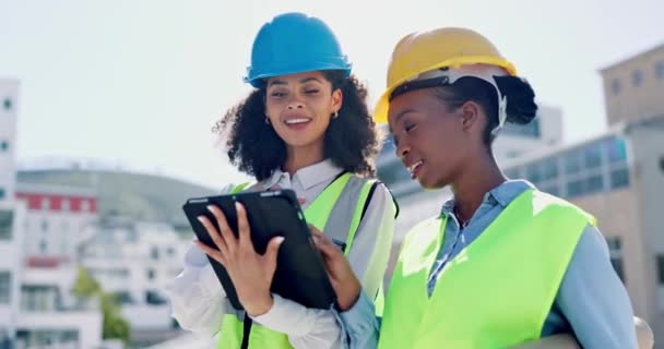 Tablet Plac Budowy Inżynieria Kobiet Projekt Propozycji Współpracy Zarządzania Projektami — Wideo stockowe