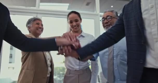Zakenmensen Handen Bij Elkaar Feest Applaus Voor Teamwork Samenwerken Winnen — Stockvideo