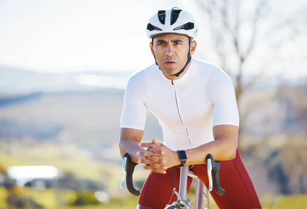 Ciclismo Pensamiento Hombre Bicicleta Naturaleza Para Fitness Deportes Entrenamiento Cardio — Foto de Stock