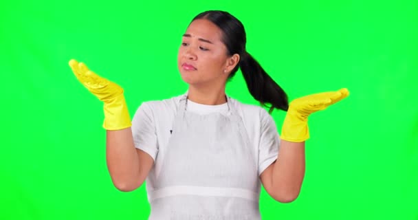 Temizlik Sunum Yeşil Ekrandaki Kadınla Fikir Seçim Karar Için Mutlu — Stok video