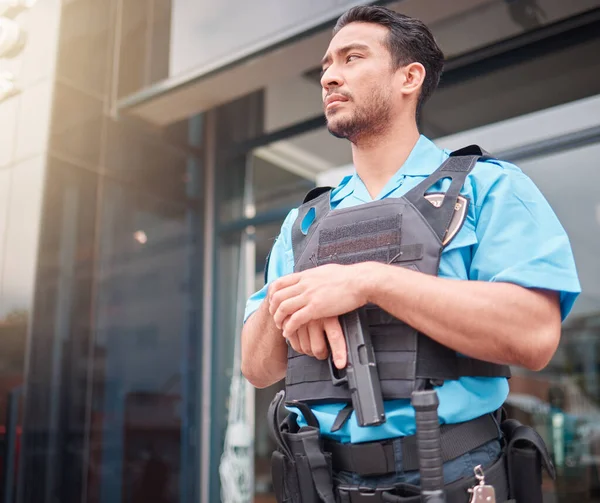Wachmann Sicherheitsbeamter Und Leibwächter Mit Pistole Freien Patrouillieren Schützen Und — Stockfoto