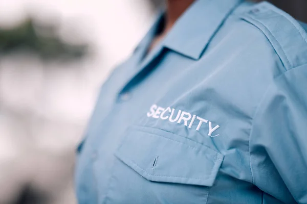 Uniforme Guarda Segurança Close Para Proteção Contra Crime Com Trabalhador — Fotografia de Stock