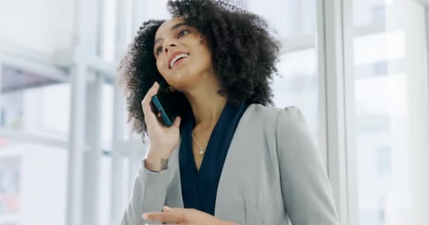 Corporate Business Woman Phone Call Communication Office Smile Confidence African — Stock Video