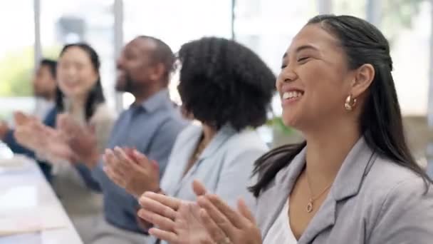 Apresentação Aplausos Pessoas Negócios Felizes Com Sucesso Metas Realização Alvo — Vídeo de Stock
