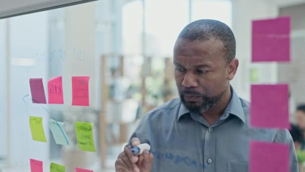 Επιχειρήσεις Μαύροι Και Σκέφτονται Σχεδιάσουν Γυαλί Για Κολλώδη Σημείωση Την — Αρχείο Βίντεο