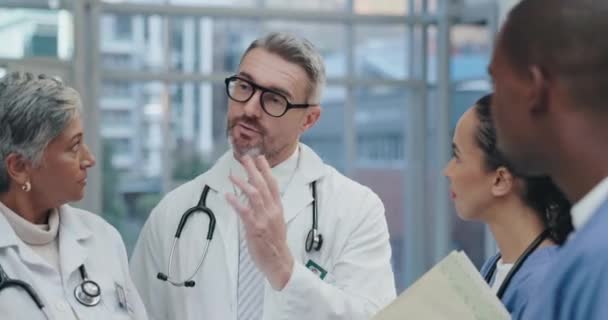 Lavoro Squadra Infermieri Medici Una Discussione Feedback Medico Sanitario Revisione — Video Stock