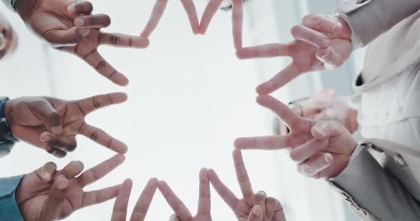Yıldız Işareti Adamlarının Şekli Dayanışma Takım Çalışması Işbirliği Için Aşağıdan — Stok video