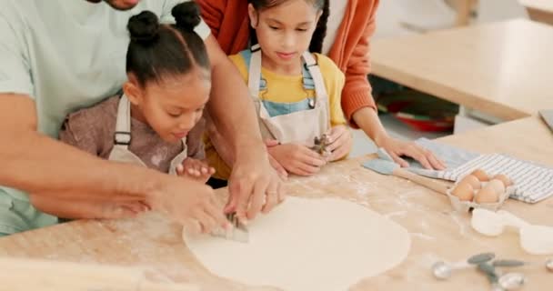 Meninas Família Cortador Massa Para Cozinhar Aprender Divertir Conjunto Cozinha — Vídeo de Stock