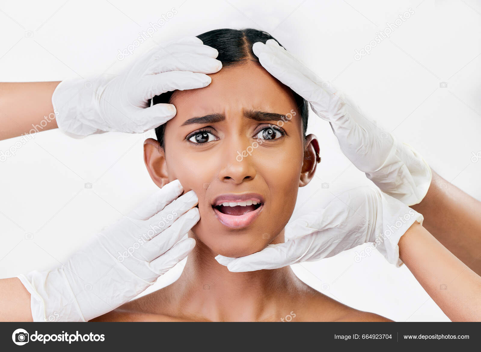 Scared Face Of Women On White Background Stock Photo, Picture and