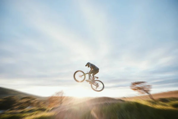 Fitness Cycling Person Bicycle Jump Extreme Sports Energy Blur Mockup — Stock Photo, Image