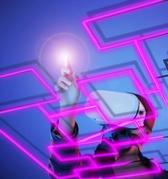 Cyberpunk Person Hands Future Technology Maze Software Gaming Biometric Metaverse — Stock Photo, Image