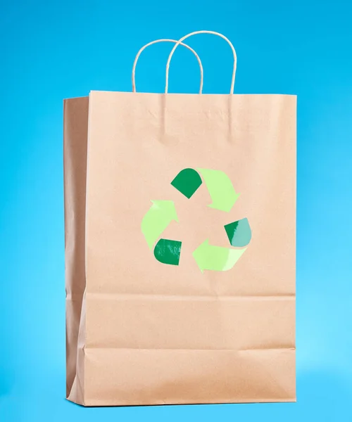Brązowa Torba Papierowa Znak Recyklingu Studio Dla Zrównoważonego Rozwoju Zakupy — Zdjęcie stockowe