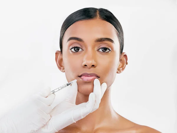 Lipvuller Vrouw Gezicht Met Schoonheid Cosmetische Behandeling Injectie Voor Huidverzorging — Stockfoto