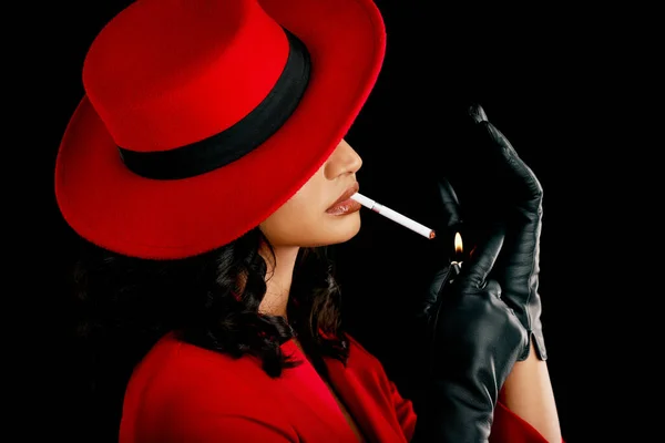 Vintage Estilo Uma Mulher Fumando Cigarro Com Moda Retro Estilo — Fotografia de Stock