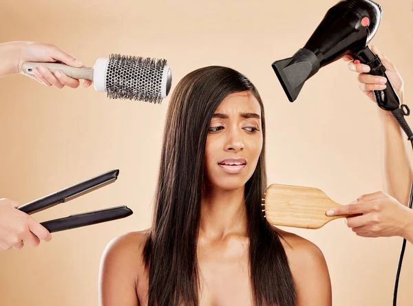 Vlasy Elektrické Nářadí Poškození Ženy Pro Krásu Tepelné Ošetření Stres — Stock fotografie