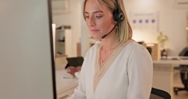 Call Center Ordinateur Femme Affaires Consultant Agent Pour Communication Commerce — Video