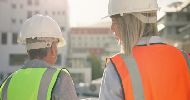 Atrás Planificación Equipo Construcción Mujeres Que Trabajan Proyecto Construcción Aire — Vídeo de stock