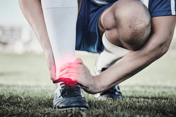 Acidente Esportes Mão Homem Com Dor Nos Pés Emergência Futebol — Fotografia de Stock