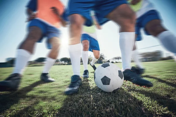 Football Player Feet Men Ball Together Field Sports Game Fitness — Stock Photo, Image