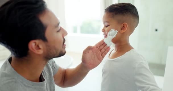 Morning Foam Father Son Bathroom Grooming Beauty Shaving Cream Skincare — Stock Video