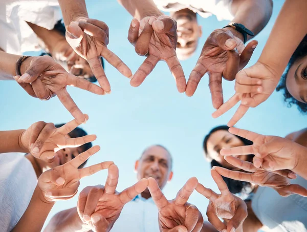Vrede Handen Mensen Met Sterren Voor Teambuilding Ondersteuning Partnerschap Van — Stockfoto