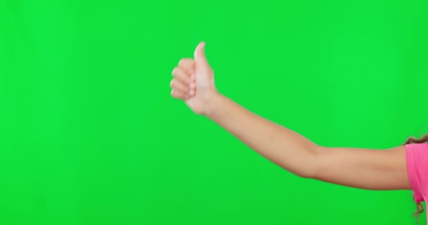 Детские Руки Большие Пальцы Вверх Одобрение Зеленом Экране Победы Фоне — стоковое видео