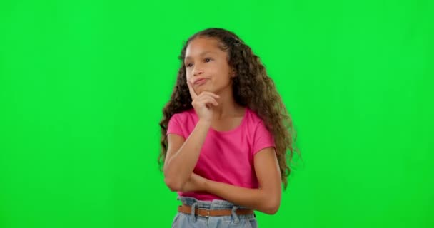 Pensamiento Retrato Infantil Pantalla Verde Con Juventud Decisión Elección Niña — Vídeos de Stock