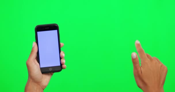 Телефон Макет Прикосновение Рукой Зеленому Экрану Веб Сайта Интернета Промо — стоковое видео