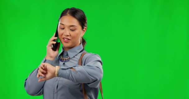 Llamada Telefónica Sonrisa Tiempo Con Mujer Negocios Pantalla Verde Para — Vídeo de stock