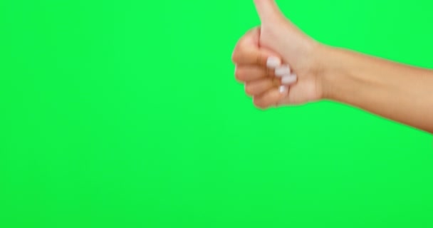 Pulgares Hacia Arriba Signo Mano Una Persona Pantalla Verde Para — Vídeos de Stock